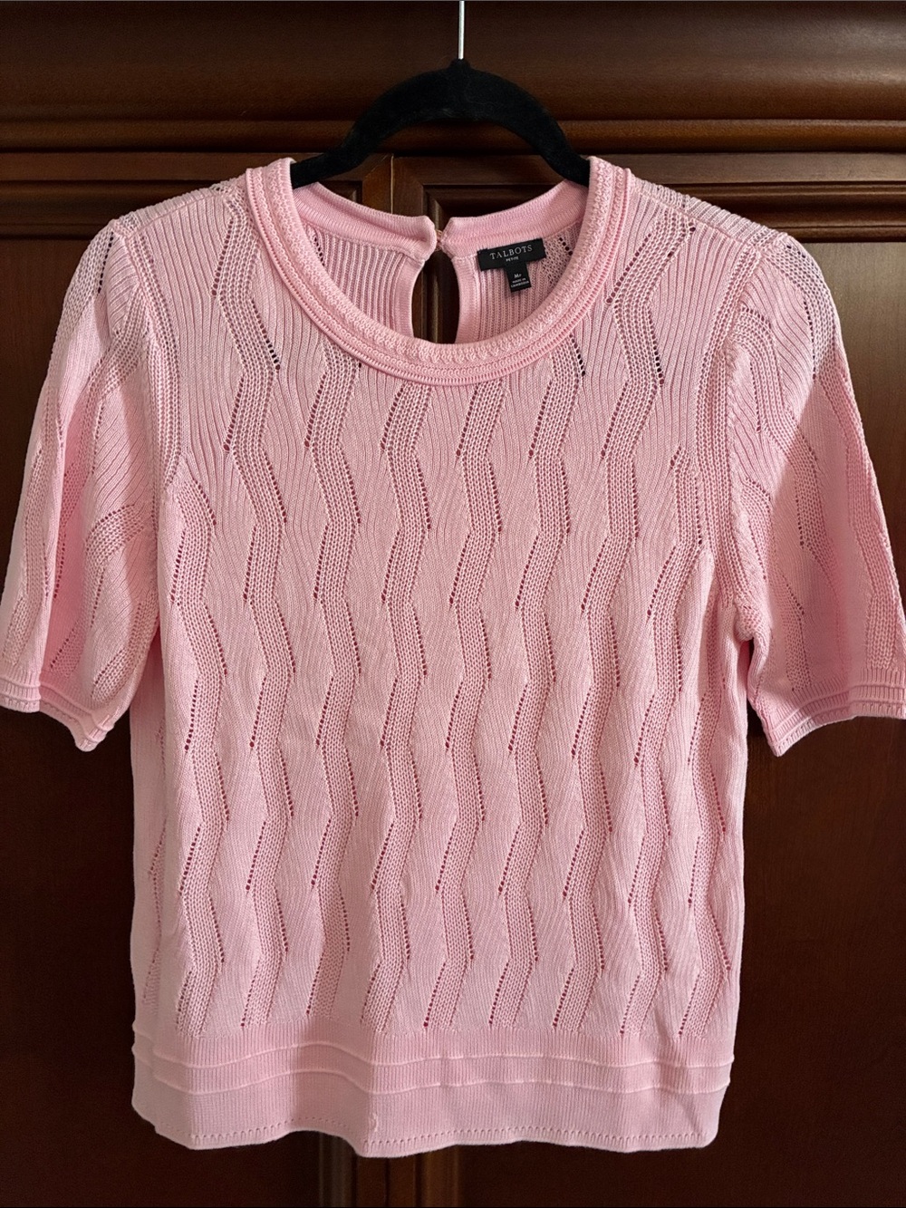 Talbots Light Pink Short-Sleeve Knit Top with Keyhole Back